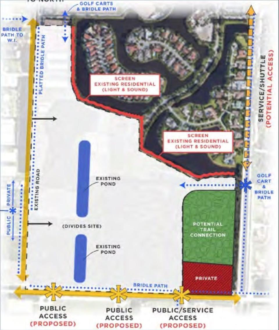 The horse complex within The Wellington, which Mark Bellissimo has proposed for Wellington's equestrian preserve, would house all sports in one facility at South Shore Boulevard and Lake Worth Road. The public access points would be along Lake Worth Road.
