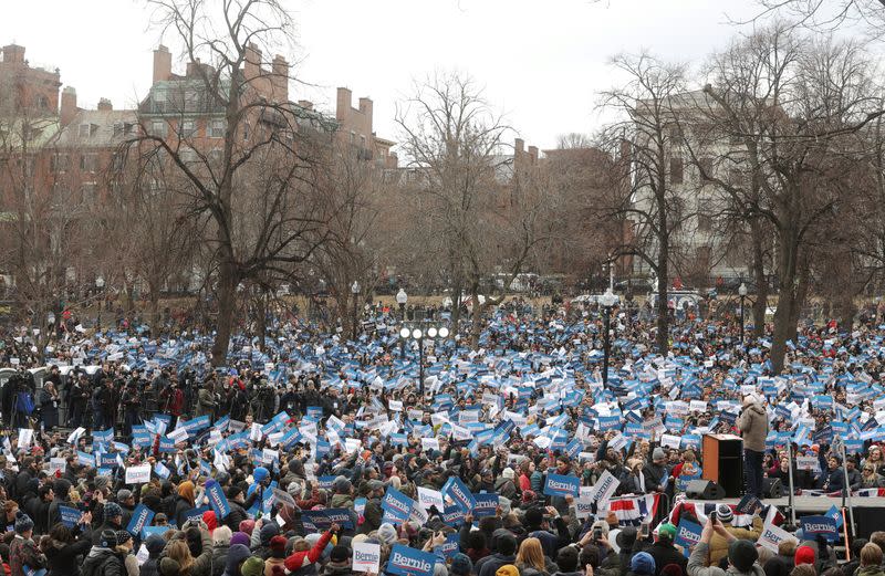 Democratic 2020 U.S. presidential candidate Senator Bernie Sanders rallies with supporters in Boston