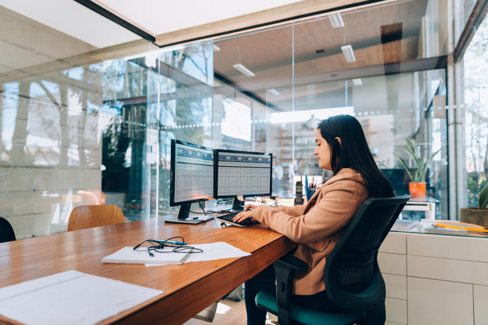 A woman working