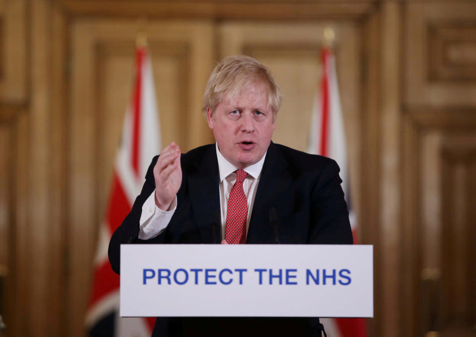 FILE PHOTO: British PM Johnson gives daily address to nation on coronavirus in London