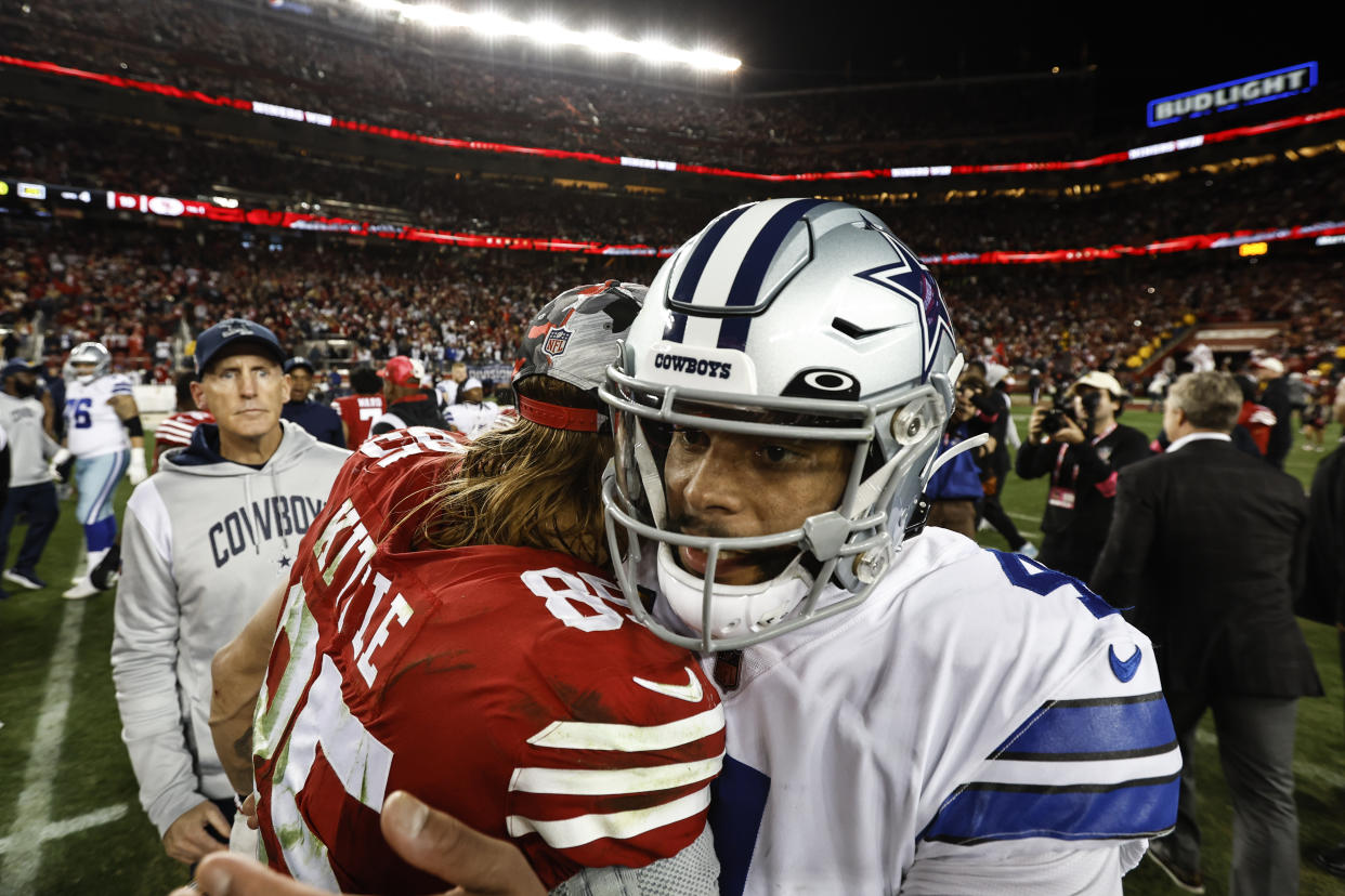 Dak Prescott vowed to be better for the Dallas Cowboys following an NFL divisional round playoff football game against the San Francisco 49ers that garnered 45.7 million viewers. (Photo by Michael Owens/Getty Images)