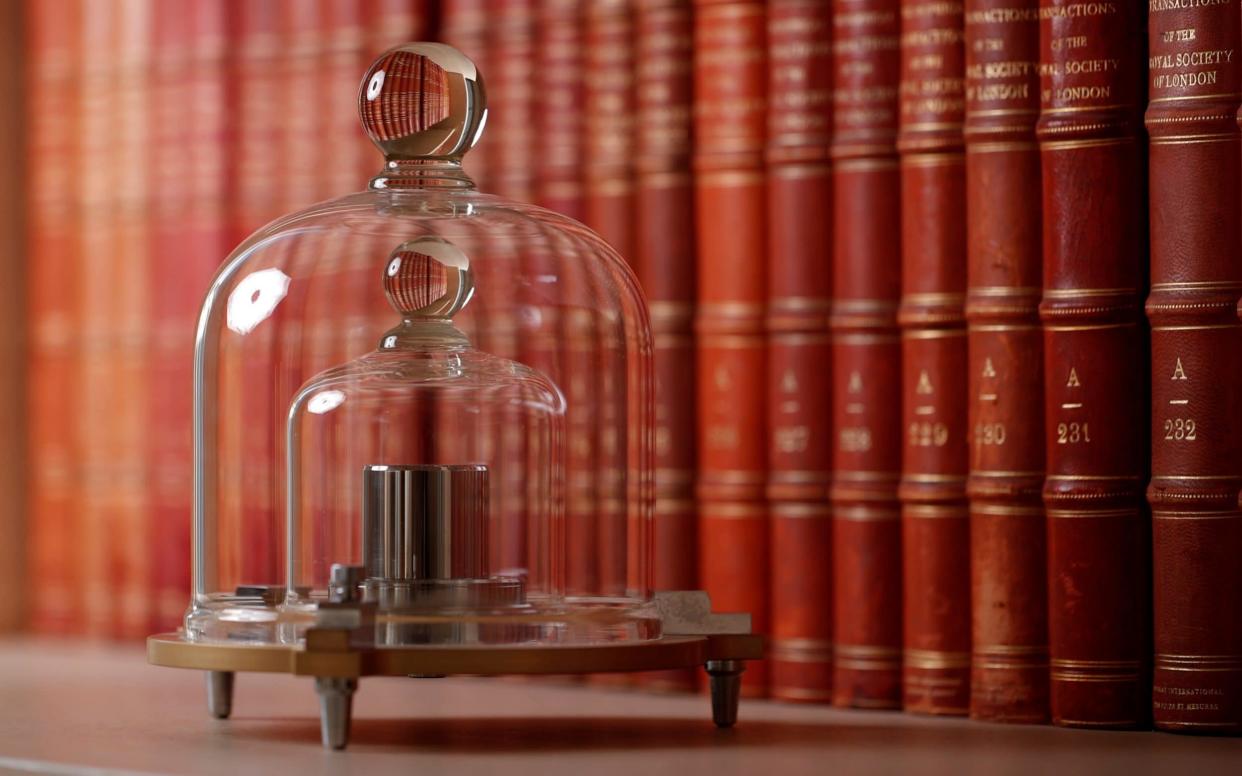 A replica of the International Prototype Kilogram is pictured at the International Bureau of Weights and Measures (BIPM) - REUTERS