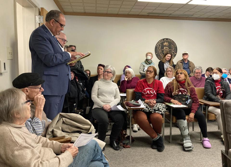 Lebanon County Commissioner Michael Kuhn shares comments he received about reinstating the the courthouse ballot drop box to residents Thursday, Feb. 15. Kuhn was one of two commissioners who voted to remove the box in January.