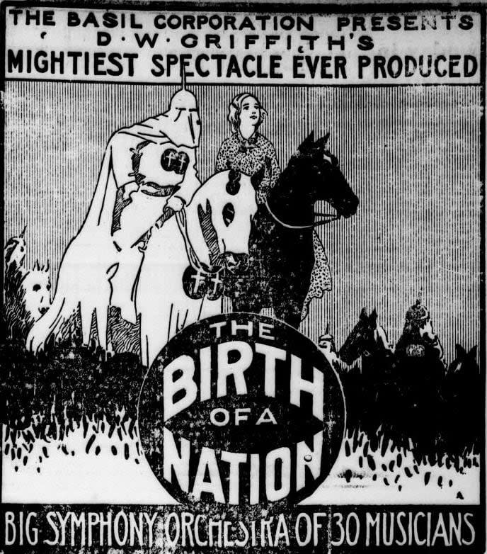 An advertisement for the 'Birth of a Nation' in the Moncton Transcript newspaper in 1916. (Moncton Transcript - image credit)