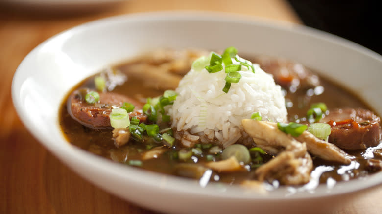 gumbo with scoop of rice