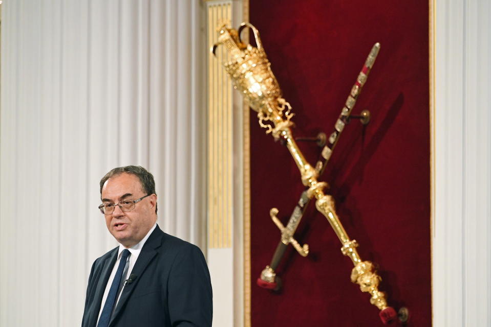 Interest rates Bank of England Governor Andrew Bailey speaks at the Financial and Professional Services Address, previously known as the Bankers dinner, at Mansion House in London, Britain July 1, 2021. Stefan Rousseau/Pool via REUTERS