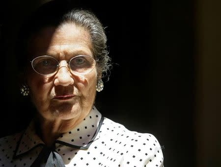 FILE PHOTO: Simone Veil, a Holocaust survivor who became a French Cabinet Minister and President of the European Parliament, attends a cocktail event after receiving the "Charles V European Award 2008" from Spanish King Juan Carlos during a ceremony at the Monastery of Yuste, in the western Spanish region of Caceres, June 18, 2008. REUTERS/Susana Vera/File Photo