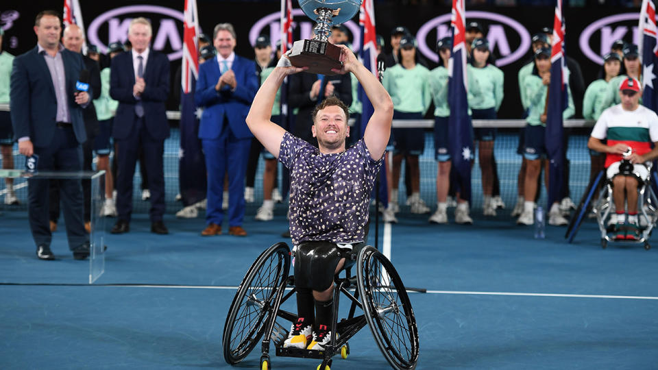 Dylan Alcott won his sixth-straight Australian Open title earlier in 2020. (Photo by MANAN VATSYAYANA/AFP via Getty Images)