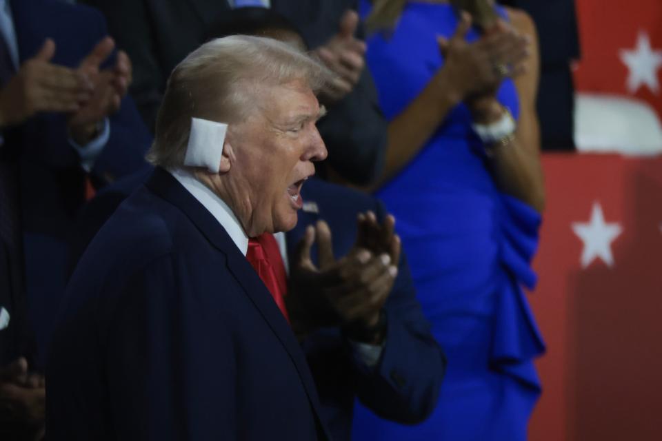 Donald Trump enters the Republican National Convention with a bandaged ear (Getty Images)