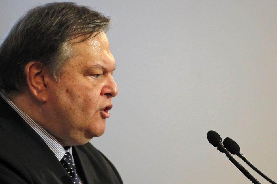 Greece's Socialist party leader Evangelos Venizelos speaks to party supporters during a pre-election rally in Athens, Saturday April 28, 2012. The former finance minister said he expected no single party to be able to form a government after the vote and noted that if his party, PASOK, were to enter a coalition a priority would be to slowly wean Greece off the restrictions of two emergency loan agreements and into self-sustaining growth by 2015.(AP Photo/Kostas Tsironis)