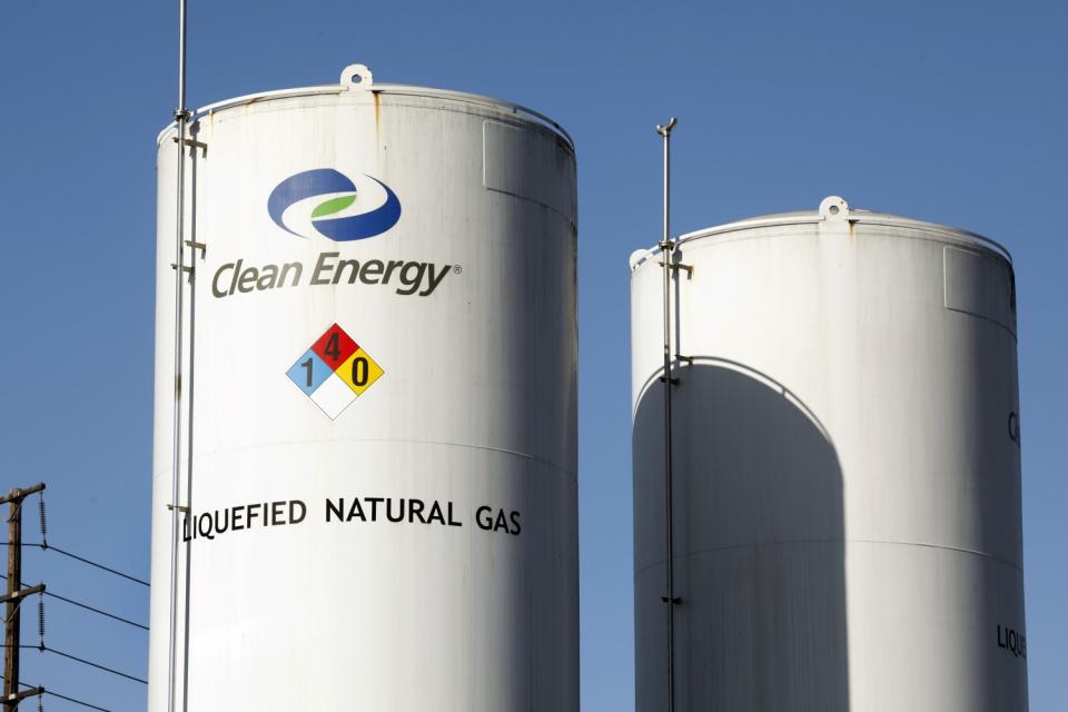 A liquefied natural gas tank at a fueling station in Wilmington