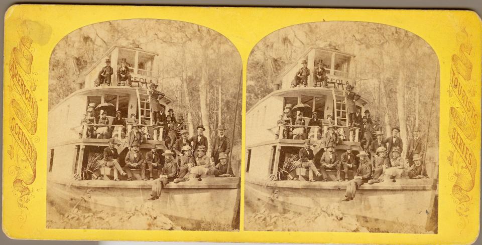 Special - Tourists in the late 1870's and early 1880's took advantage of steamboat excursions from Palatka up the Oklawaha River to Silver Springs and back. Here a group of well-dressed tourists pose for a photograph of themselves on the steamer Osceola.