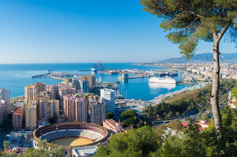 Aerial view of the city and harbour of Malaga in Andalucia, Spain