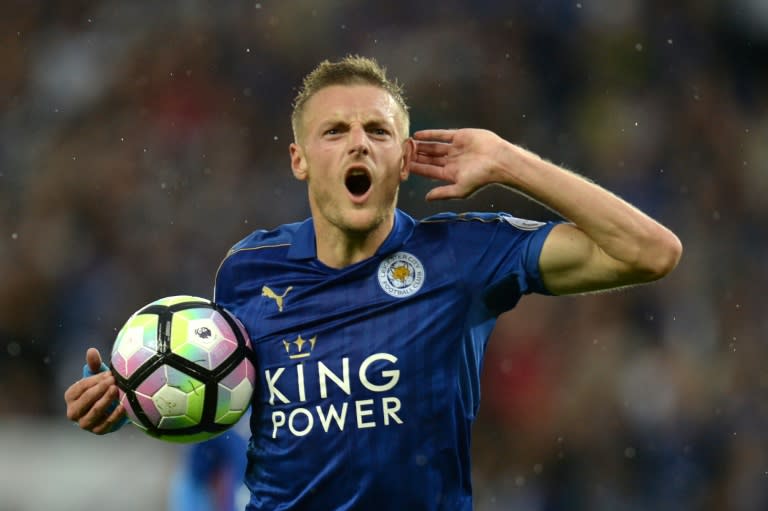 Leicester City's English striker Jamie Vardy, pictured on August 27, 2016, scored his first goal of the season on a 32nd-minute strike, helping Claudio Ranieri's side secure a 2-1 win against Swansea