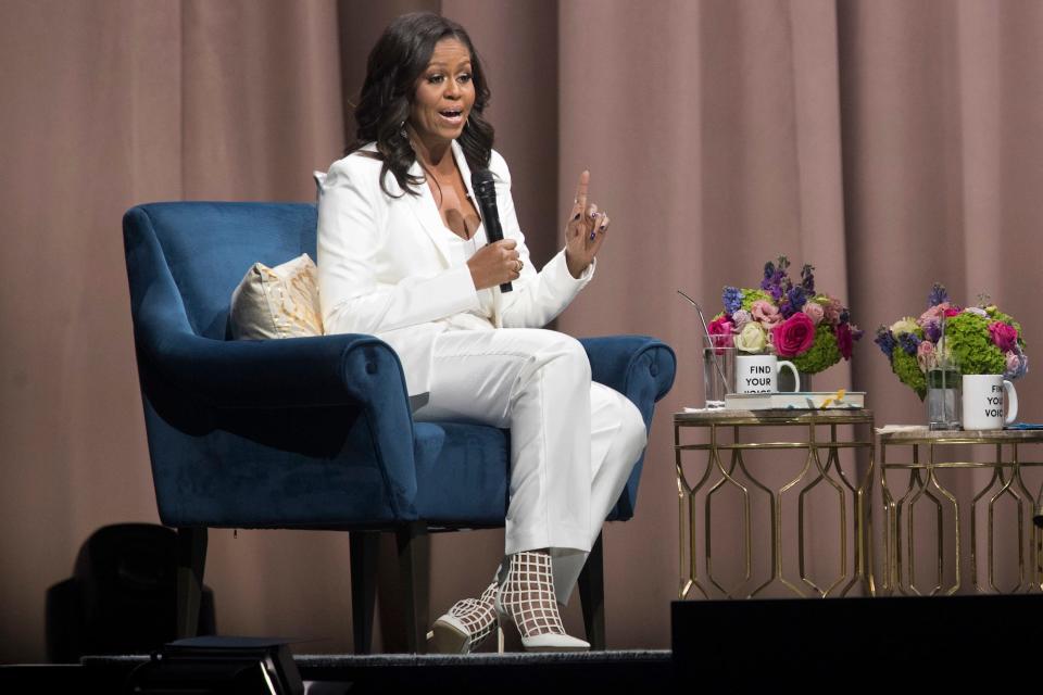 Michelle Obama promotes "Becoming" in New York City on December 1, 2018.