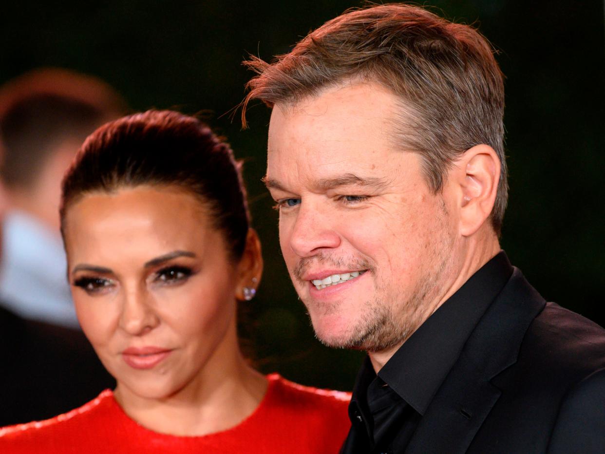 Matt Damon (left) liked sporting a goatee in "Stillwater," though his wife Luciana Barroso is not a fan.