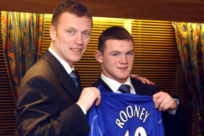 Everton Manager David Moyes with Wayne Rooney after he signed a three and a half year contract