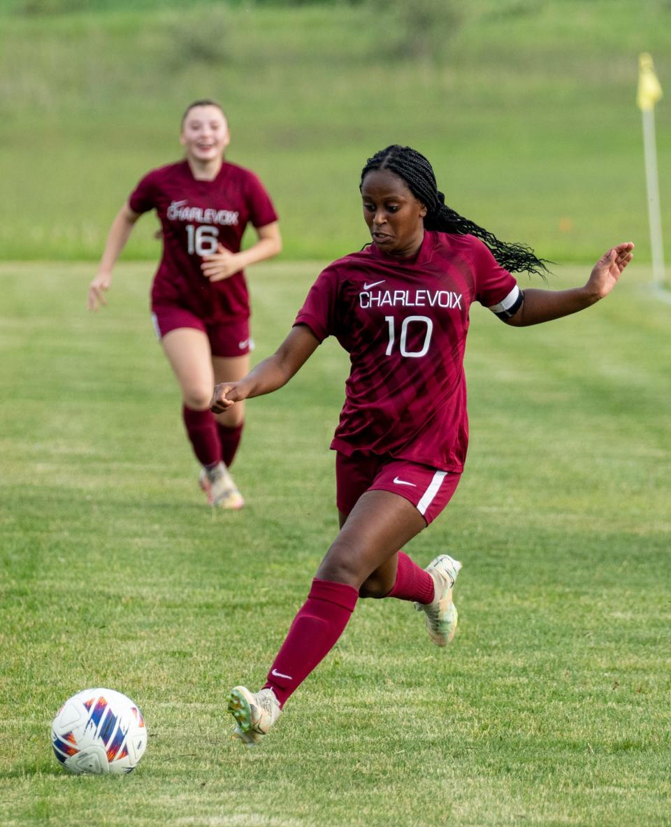 Charlevoix's Merette Carson gets ready to send a shot down field Wednesday vs. Glen Lake.