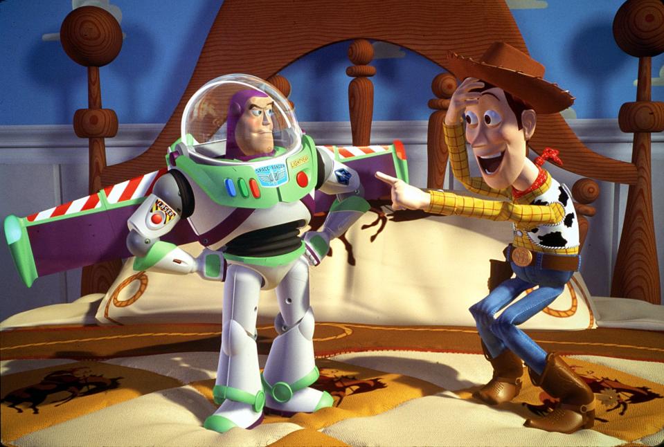 Buzz Lightyear (voiced by Tim Allen, left) and Woody (Tom Hanks) are frenemies before becoming best pals in the original "Toy Story."