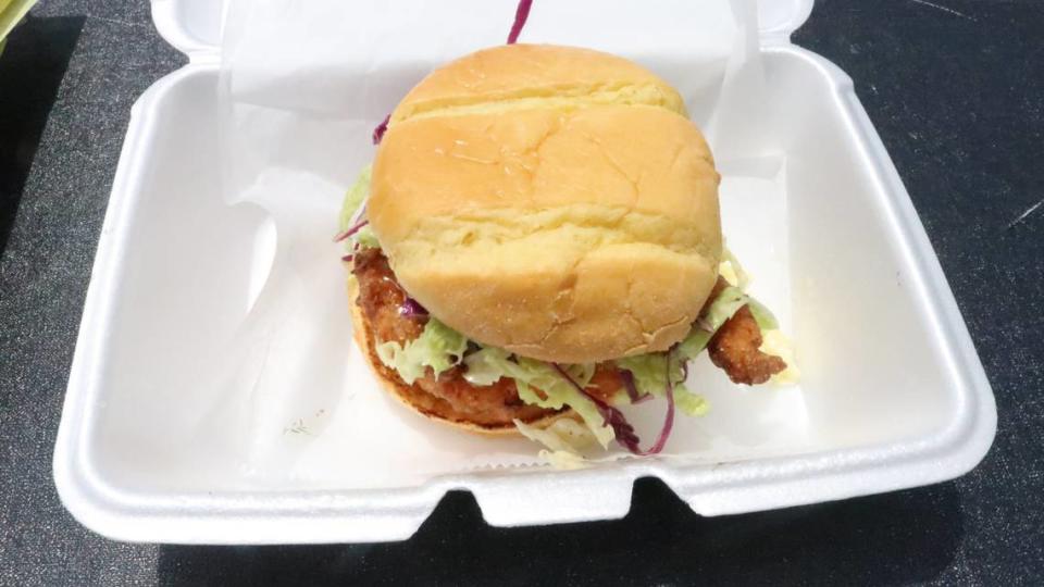 Rich Knowles, a chef and owner of Innovative Dining, a catering business, launched  Innovative Dining, Bradentrucky Grub Truck last fall, and served its first food in Fort Myers helping feed residents there after Hurricane Ian devastated the area. Shown above is their signature  buttermilk fried chicken sandwich.