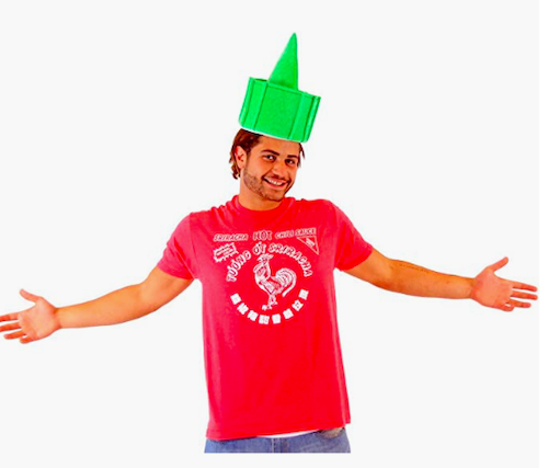 Sriracha Sauce Bottle Adult Costume Shirt and Hat