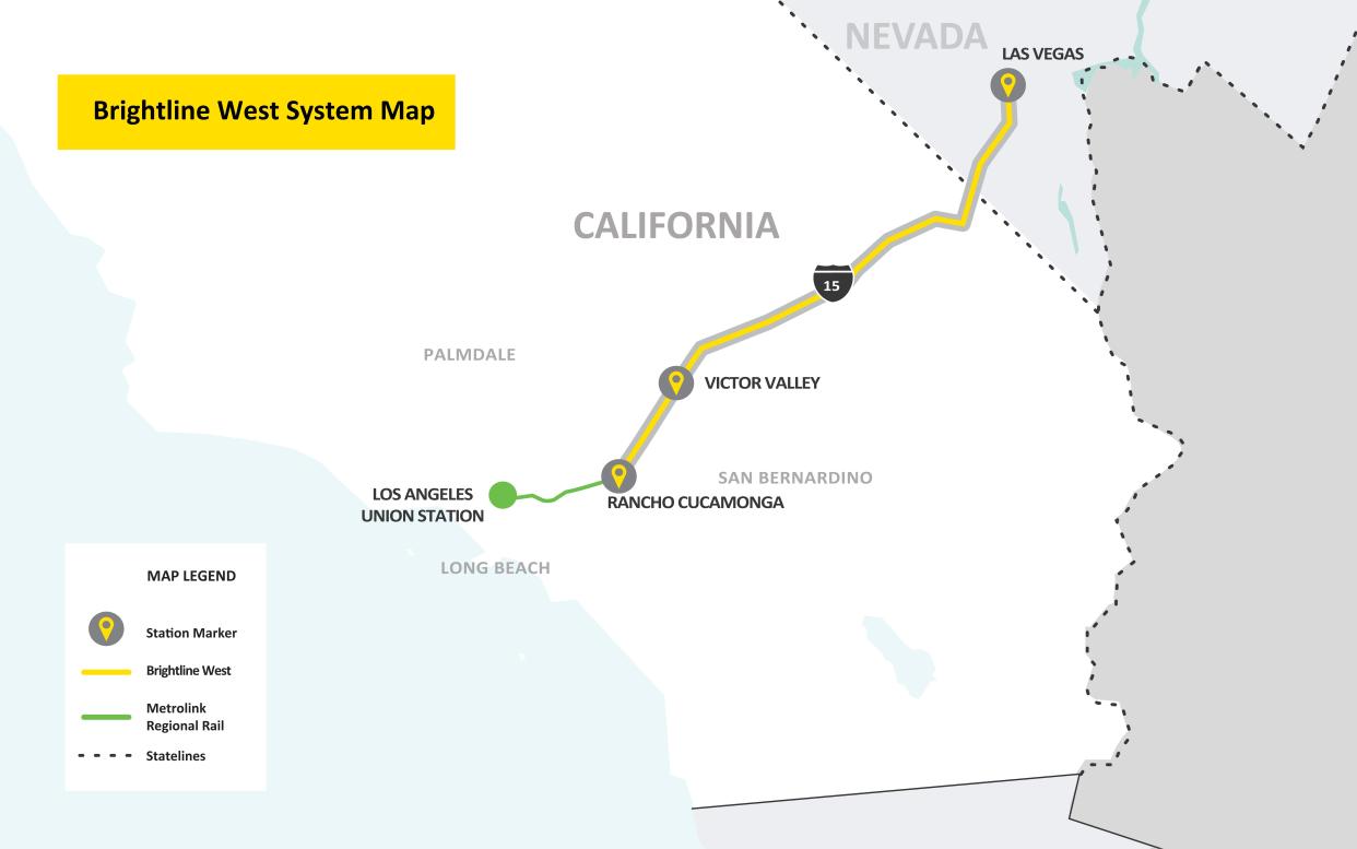 Handout map of the Brightline West route