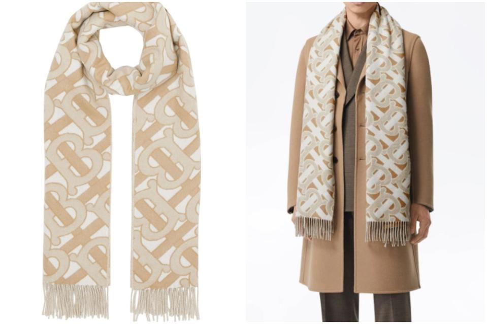 BURBERRY Fringed cashmere-jacquard scarf