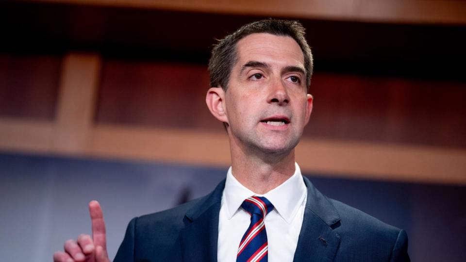 PHOTO: Sen. Tom Cotton speaks during a news conference on Capitol Hill, on May 1, 2024, in Washington, D.C.  (Andrew Harnik/Getty Images)