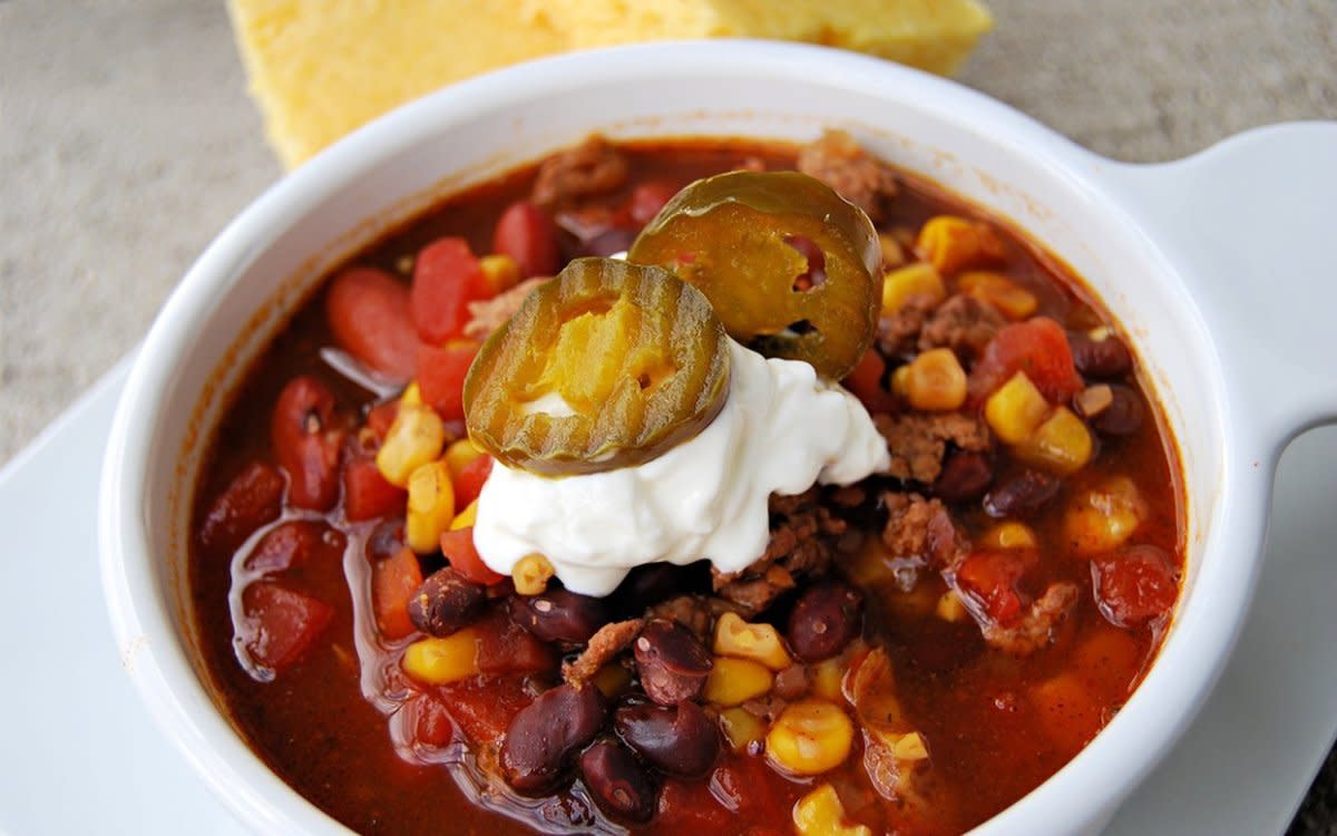 <p>Krista Marshall</p><p>This Slow Cooker Taco Soup is an easy way to put a spin on Taco Tuesday! </p><p><strong>Get the Recipe: <a href="/731233/kristamarshall/slow-cooker-taco-soup/" data-ylk="slk:Crock Pot Taco Soup;elm:context_link;itc:0;sec:content-canvas" class="link rapid-noclick-resp">Crock Pot Taco Soup</a></strong></p>