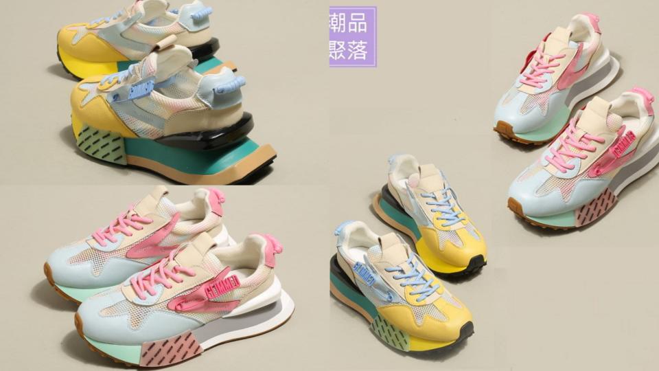 爆話題運動風鞋款8：【潮品聚落】厚底鬆糕網面透氣輕便運動老爹鞋(2色)！圖片來源/Yahoo拍賣