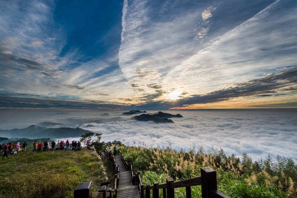 嘉義的步道上可欣賞壯闊的雲海。（記者張翔翻攝）