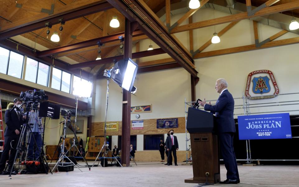 Joe Biden speaks about his $2 trillion infrastructure plan during an event to tout the plan at Carpenters Pittsburgh Training Center in Pittsburgh - Reuters