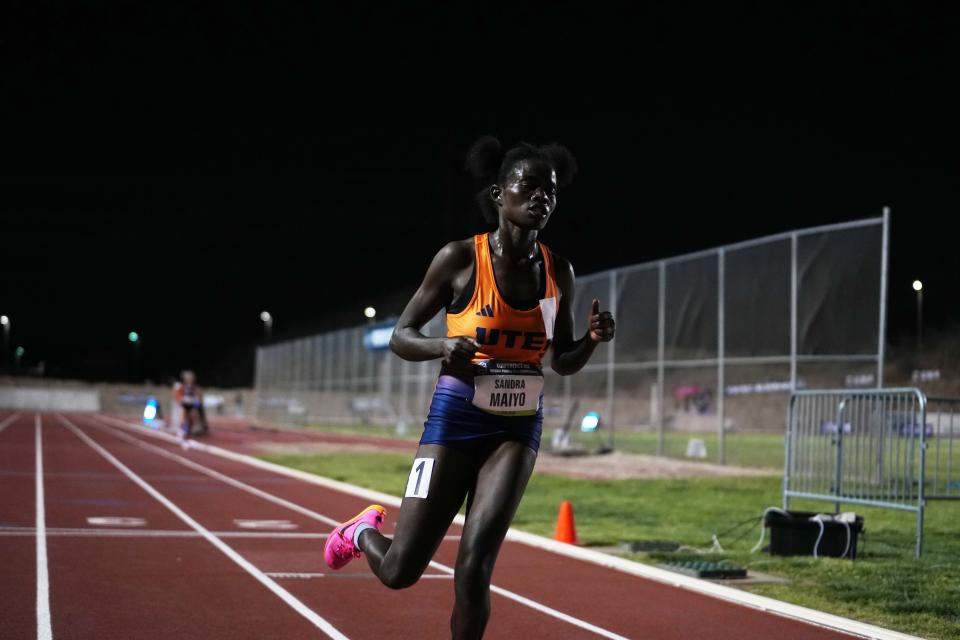 UTEP freshman Sandra Maiyo wins the 10,000 meters at the Conference USA championships Friday night, May 10, at Kidd Field