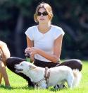 <p>Kaia Gerber enjoys a day at the dog park with a friend in L.A. on Aug. 12. </p>