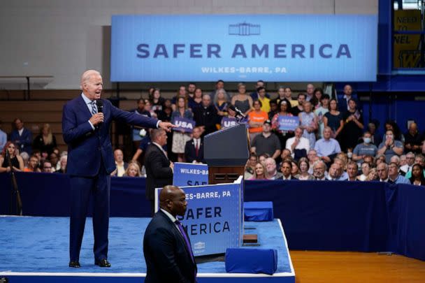 PHOTO: President Joe Biden speaks at the Arnaud C. Marts Center on the campus of Wilkes University, Aug. 30, 2022, in Wilkes-Barre, Pa. (Evan Vucci/AP, FILE)