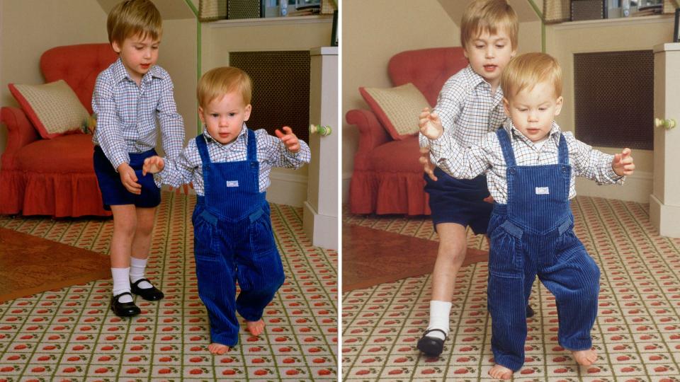 William helps Harry learn to walk