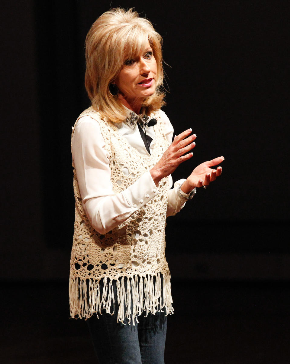 Evangelist and author Beth Moore speaks at a luncheon for nominees of the Dove Awards, a Christian music industry honor,&nbsp;on Oct. 6, 2014, in Nashville. (Photo: Terry Wyatt via Getty Images)
