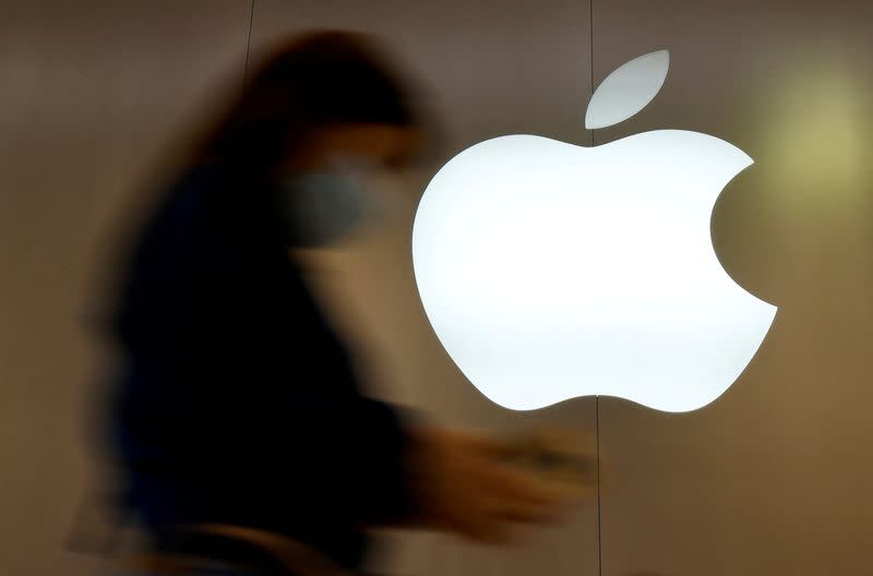 FILE PHOTO: Apple logo at an Apple store in Saint-Herblain near Nantes