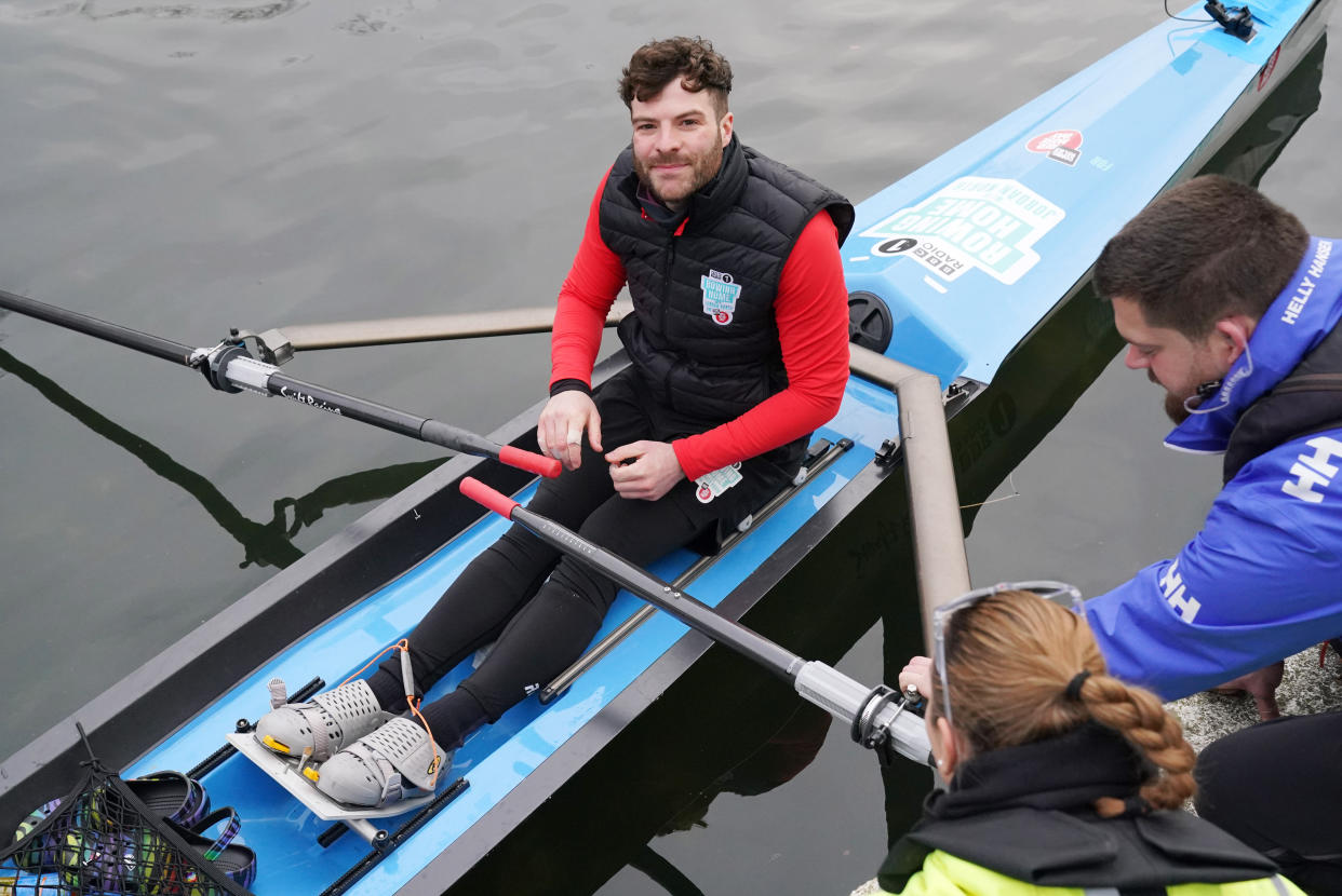 BBC Radio 1 DJ Jordan North sets off in a single scull rowing boat from Little Venice, London, on his Comic Relief challenge - a 100 mile, five-day row along the UK's canals from London to his hometown of Burnley. Picture date: Monday February 28, 2022.