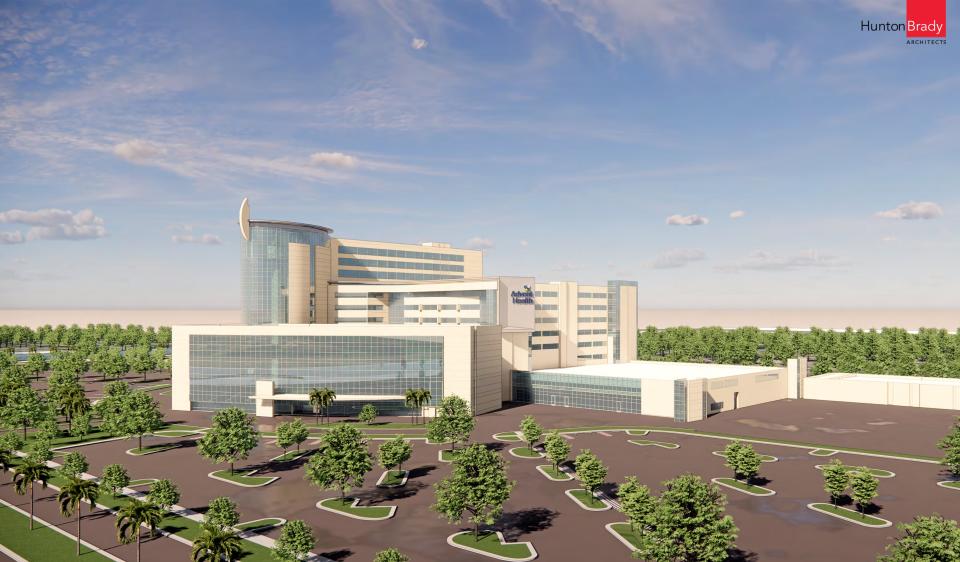 A rendering of what the $220 million expansion will look like when completed in 2026 on AdventHealth's Daytona Beach campus.