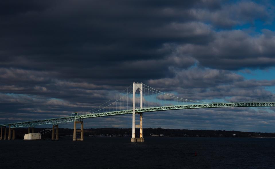 The Claiborne Pell Bridge, as seen from Rose Island lighthouse in Newport.