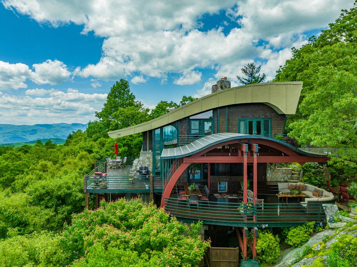 A four-bedroom, five-bathroom residence hidden in the Highlands, N.C., trees, has landed on the market for $2.95 million.