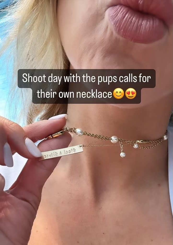 Brittany Mahomes took to Instagram story Thursday to show off her<br>new necklace, which pays tribute to her beloved Silver and Steel. Instagram @brittanylynne