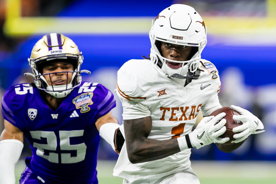 The Kansas City Chiefs traded up to draft Texas WR Xavier Worthy, who ran a record-breaking 4.21-second 40-yard dash at the NFL combine. (Photo by Nick Tre. Smith/Icon Sportswire via Getty Images)