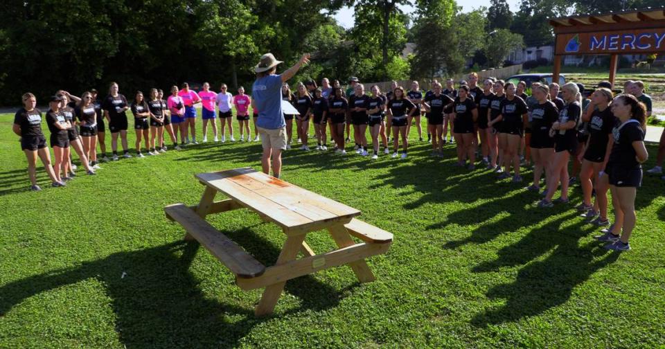 Keith Sims, the manger of MercyMed Farm in Columbus, welcomes softball players and their coaches to the farm and details the projects they’ll be working on during their service project. 05/22/2024