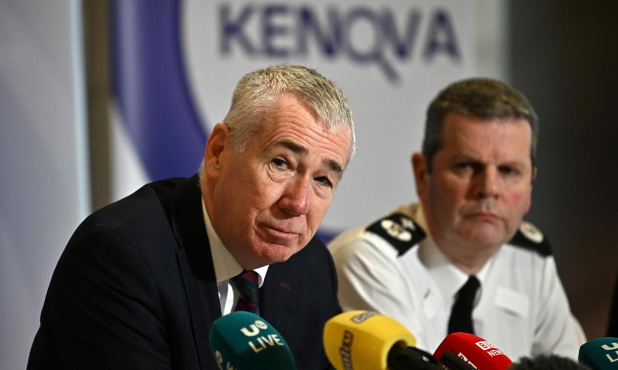 <span>Northern Ireland’s chief constable, Jon Boutcher (left), and his deputy, Chris Todd (right), at a press conference for the publication of the report.</span><span>Photograph: Charles McQuillan/Getty Images</span>