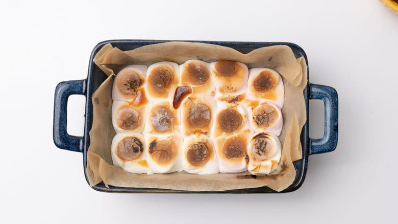 toasted marshmallows in baking dish