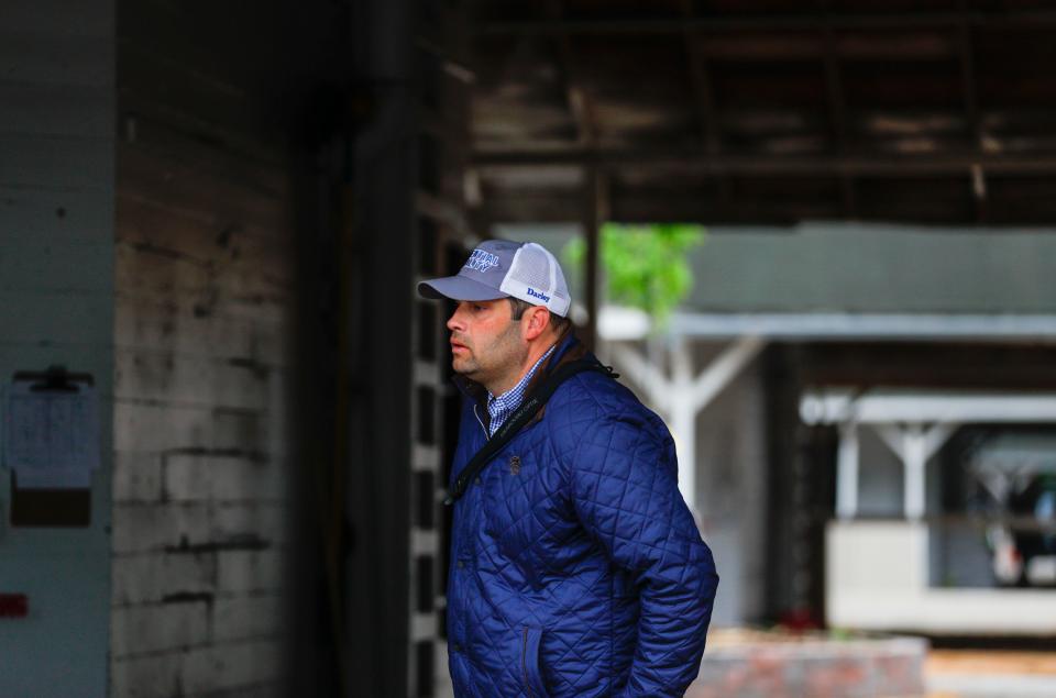 Trainer Brad Cox at his barn Saturday, April 29, 2023, the week before the Derby at Churchill Downs in Louisville, Ky. 