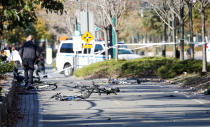 <p>Multiple bikes are crushed along a bike path in lower Manhattan in New York, N.Y. on Oct. 31, 2017. (Photo: Brendan McDermid/Reuters) </p>