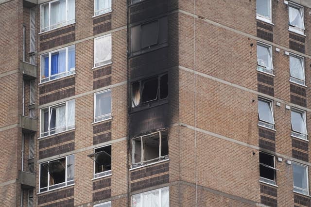 The damage from a fire at a tower block in Catford